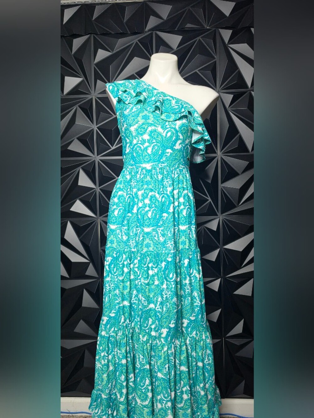 Cabana Life Teal Paisley One-Shoulder Maxi Dress